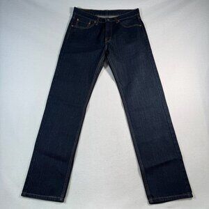 Levis Jeans Mens 33 Blue 505 Straight Leg Mid Rise Dark Wash